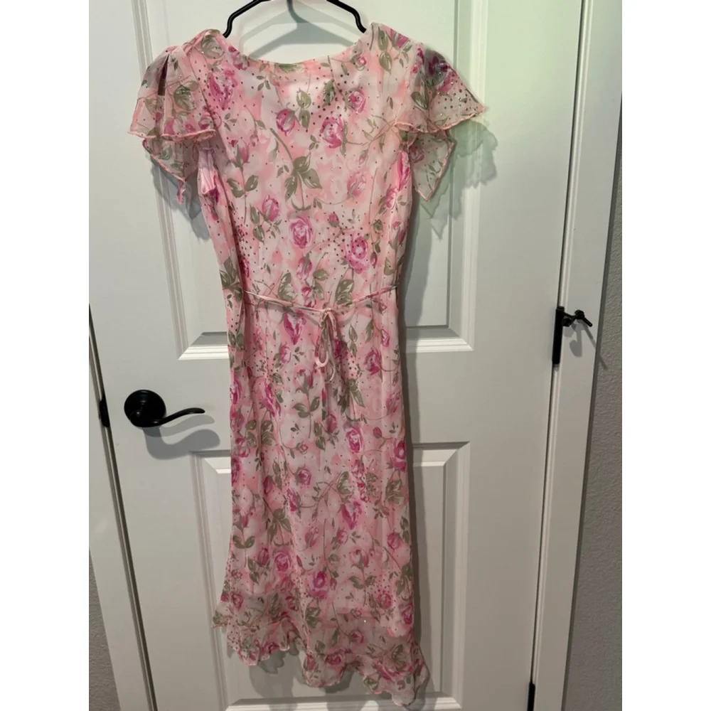 Girls Amy Byer Pink Floral Midi lined Dress Size 16